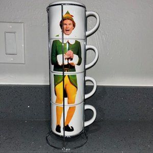 Christmas Elf Movie Will Ferrell Buddy Stack Ceramic  Mug Set with Rack